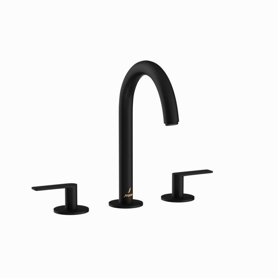 صورة 3-Hole Basin Mixer with Pipe Spout - Black Matt