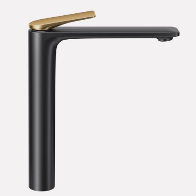 Picture of Single Lever High Neck Basin Mixer - Lever: Gold Matt PVD | Body: Black Matt