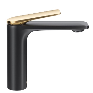 Picture of Single Lever Extended Basin Mixer - Lever: Gold Matt PVD | Body: Black Matt