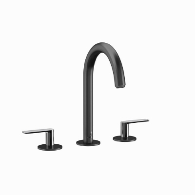 الصورة: 3-Hole Basin Mixer with Pipe Spout - Lever: Black Chrome | Body: Black Matt