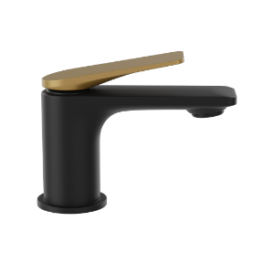 Picture of Single Lever Basin Mixer - Lever: Gold Matt PVD | Body: Black Matt