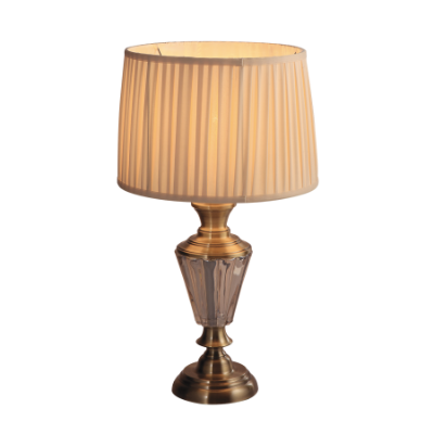 الصورة: 1 LT Fabric Shade Table Lamp - Antique Brass