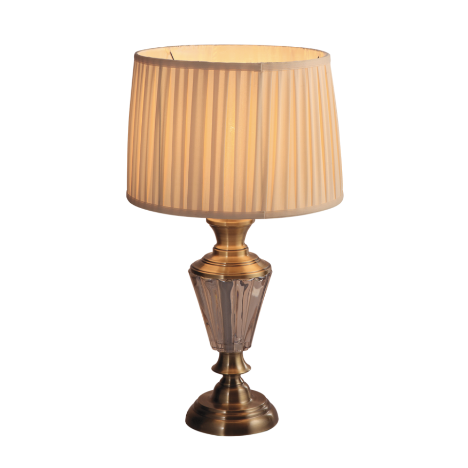 صورة 1 LT Fabric Shade Table Lamp - Antique Brass