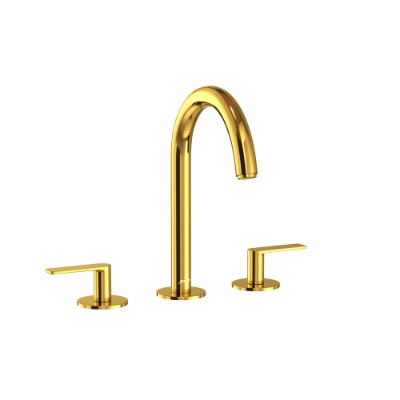 الصورة: 3-Hole Basin Mixer with Pipe Spout - Gold Bright PVD