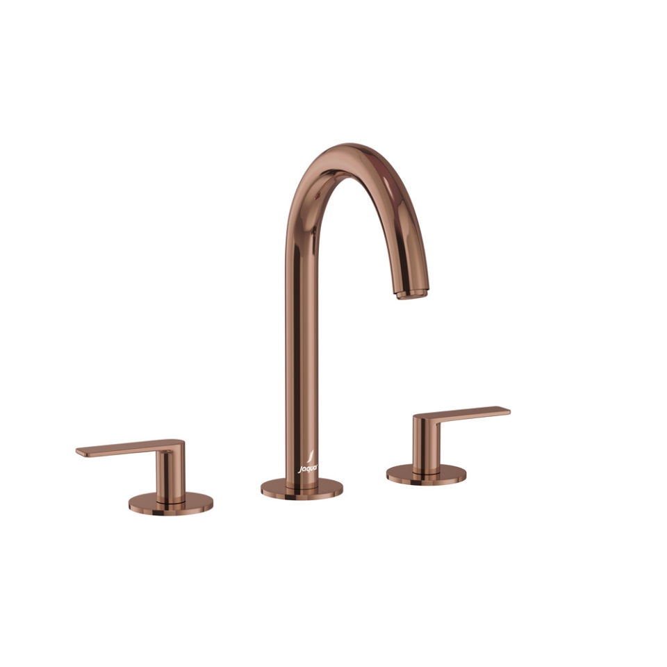 صورة 3-Hole Basin Mixer with Pipe Spout - Blush Gold Bright PVD