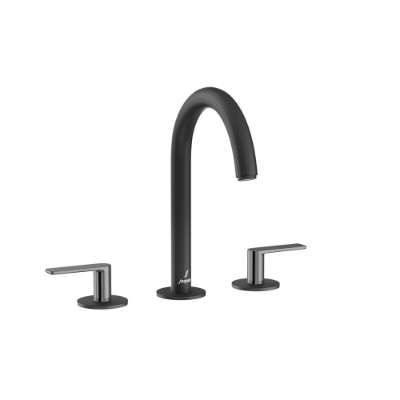 الصورة: 3-Hole Basin Mixer with Pipe Spout - Lever: Black Chrome | Body: Black Matt