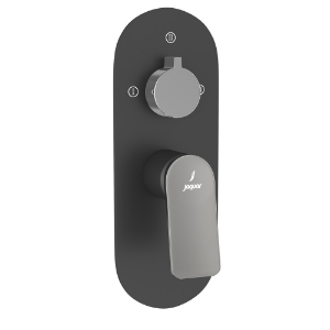 الصورة: مجموعة الأجزاء المكشوفة لخلاط شاور بذراع واحد أكواماكس - الذراع: كروم أسود | الجسم: أسود مطفي