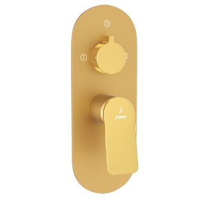 الصورة: مجموعة الأجزاء المكشوفة لخلاط شاور بذراع واحد أكواماكس - الذراع: ذهبي لامع PVD | الجسم: ذهبي مطفي PVD