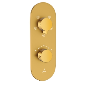 الصورة: خلاط شاور حراري أكواماكس - الذراع: ذهبي لامع PVD | الجسم: ذهبي مطفي PVD