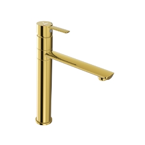 الصورة: Single Lever High Neck Basin Mixer - Gold Bright PVD
