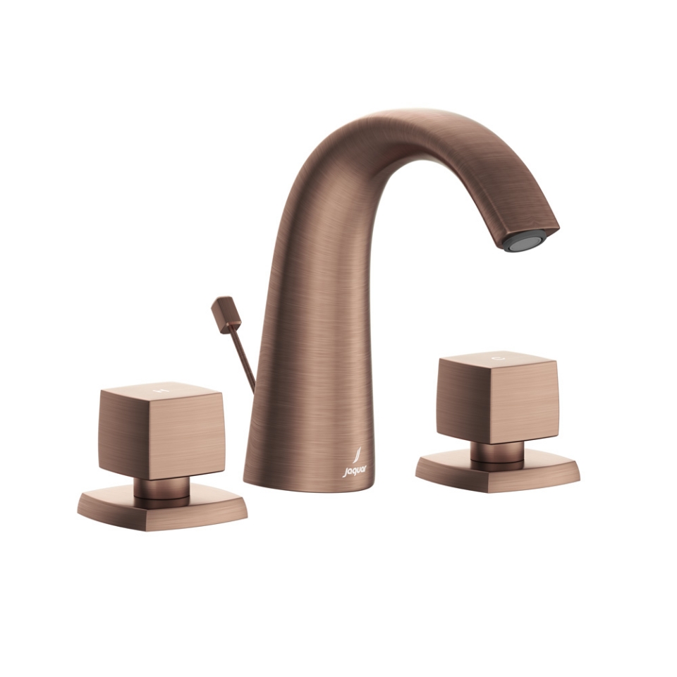 صورة خلاط مغسلة بثلاث فتحات له تصريف منبثق - نحاس معتق