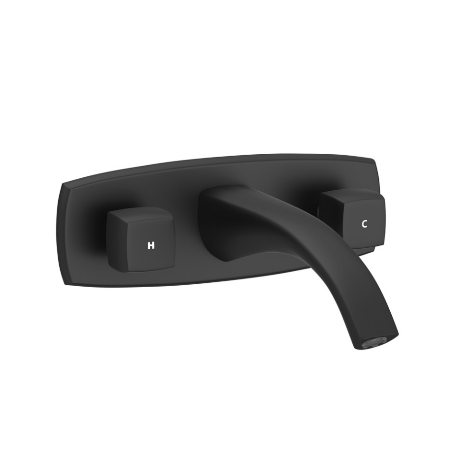 صورة خلاط مغسلة بثلاث فتحات مركّب على الحائط - أسود مطفي