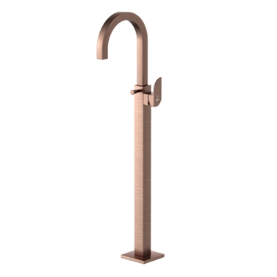 الصورة: الأجزاء المكشوفة لخلاط الحمام المركّب على الأرض بذراع واحد - نحاس معتق