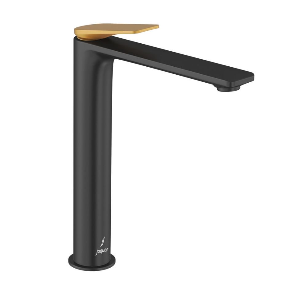 Picture of Single Lever High Neck Basin Mixer - Lever: Gold Matt PVD | Body: Black Matt