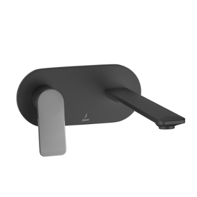 الصورة: الأجزاء المكشوفة لمحبس يدوي مدمج داخل الحائط يعمل بذراع واحد على الجانب الأيسر - الذراع: كروم أسود | الجسم: أسود مطفي