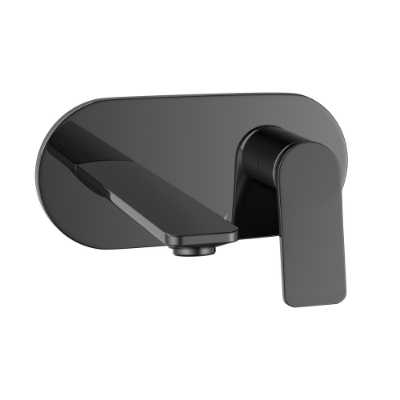 الصورة: الأجزاء المكشوفة لمحبس يدوي مدمج في الحائط بذراع واحد - كروم أسود