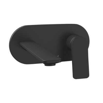 الصورة: الأجزاء المكشوفة لمحبس يدوي مدمج في الحائط بذراع واحد - أسود مطفي