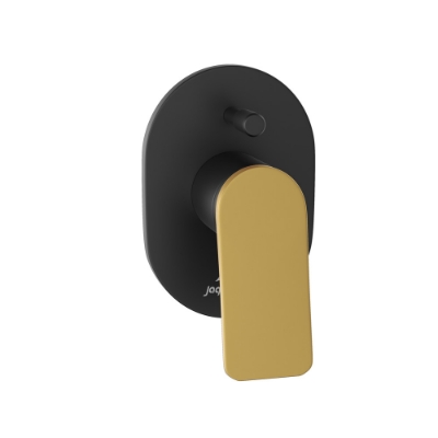 الصورة: مجموعة الأجزاء المكشوفة من محول داخل الحائط عالي التدفق بذراع واحد - الذراع: ذهبي مطفي PVD | الجسم: أسود مطفي