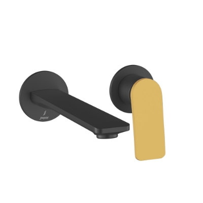 الصورة: الأجزاء المكشوفة لمحبس يدوي مدمج في الحائط بذراع واحد - الذراع: ذهبي لامع PVD | الجسم: ذهبي مطفي PVD