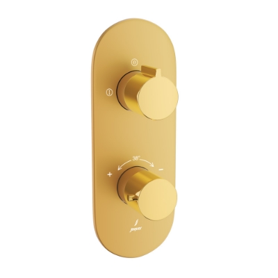 الصورة: خلاط شاور حراري أكواماكس - الذراع: ذهبي لامع PVD | الجسم: ذهبي مطفي PVD