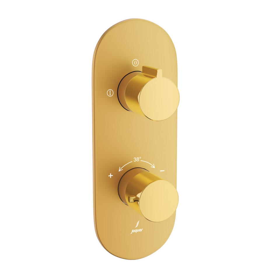 صورة خلاط شاور حراري أكواماكس - الذراع: ذهبي لامع PVD | الجسم: ذهبي مطفي PVD