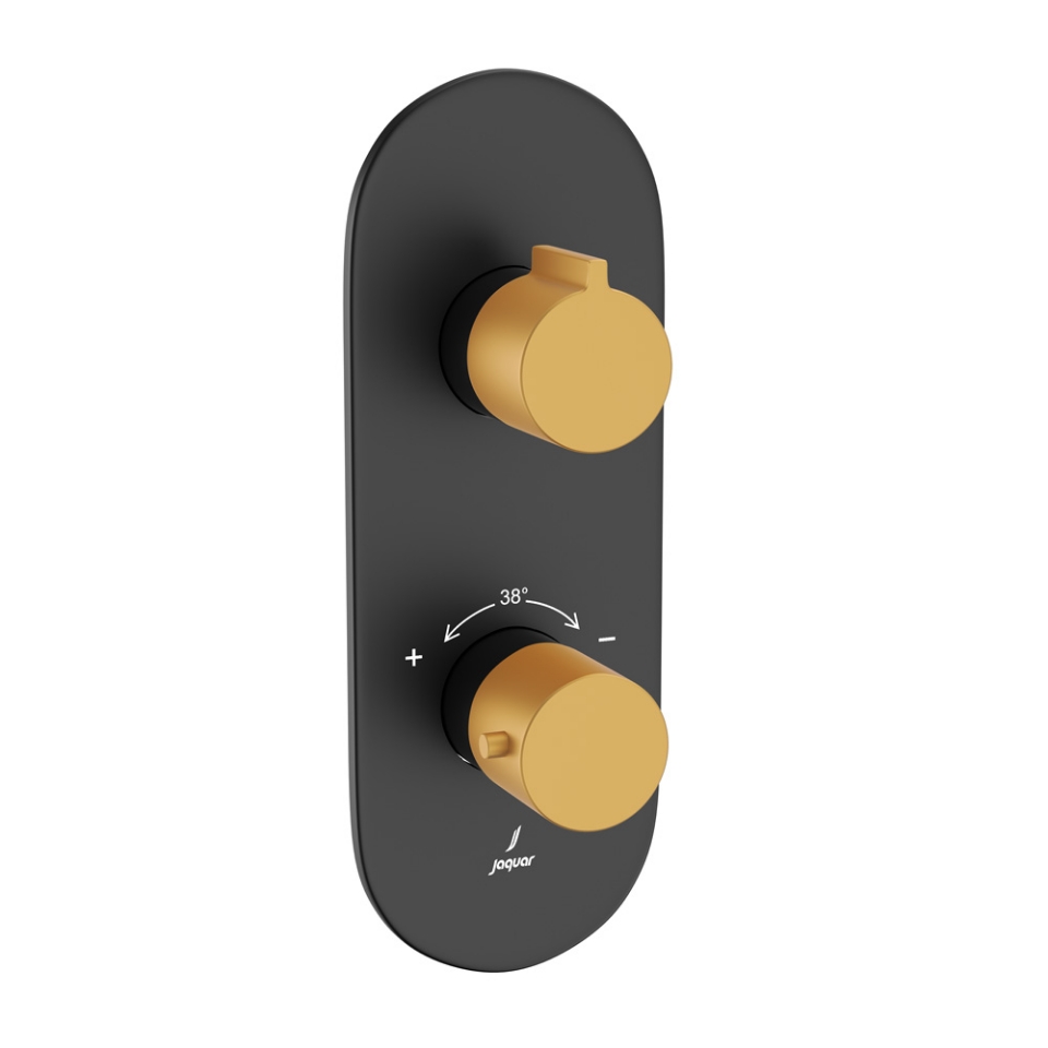 صورة خلاط شاور حراري أكواماكس - الذراع: ذهبي مطفي PVD | الجسم: أسود مطفي