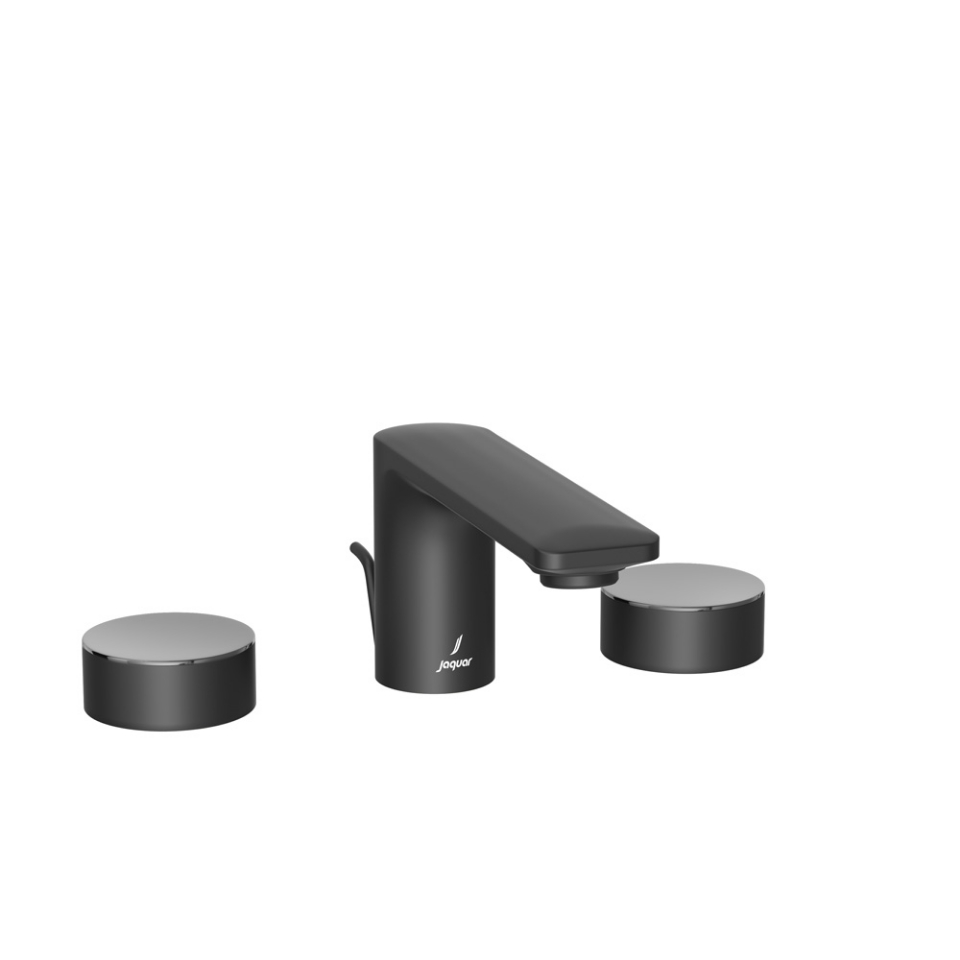 صورة خلاط مغسلة بثلاث فتحات له نظام تصريف منبثق - الذراع: كروم أسود | الجسم: أسود مطفي