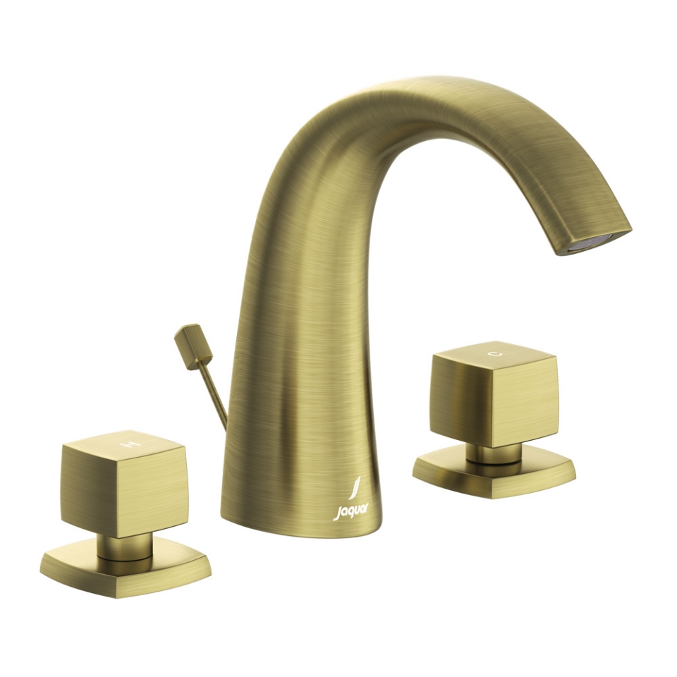 صورة خلاط مغسلة بثلاث فتحات له تصريف منبثق - برونز معتق